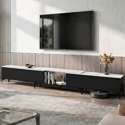 Extendable TV Cabinet Entertainment Unit Stand For Living Room Storage Black
