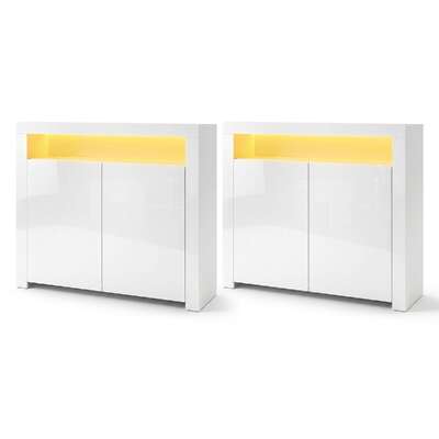 LED Buffet Sideboard Cabinet High-Gloss White Set 2 | EXTG