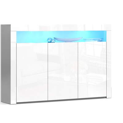  Buffet Sideboard Cabinet Storage LED High Gloss Cupboard 3 Doors White