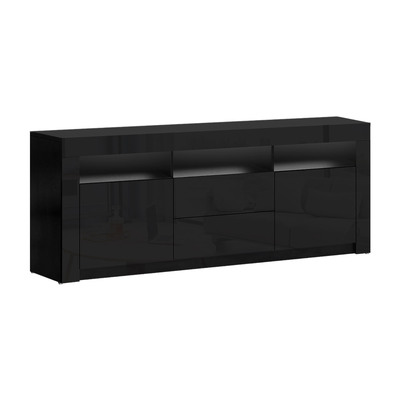  TV Cabinet Entertainment Unit Stand RGB LED Gloss Drawers 160cm Black