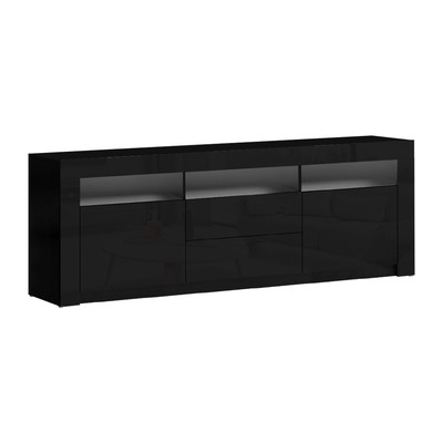  TV Cabinet Entertainment Unit Stand RGB LED High Gloss Furniture Storage Drawers Shelf 180cm Black