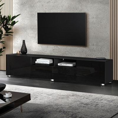 TV Cabinet Entertainment Unit Stand High Gloss Furniture 205cm Black