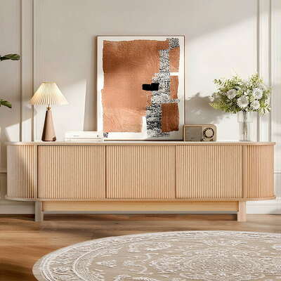 TV Unit Entertainment Cabinet With Storage 160cm Pine Finish