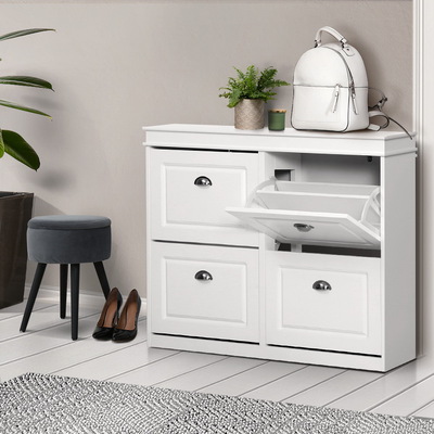 Shoe Cabinet Shoes Storage Rack Organiser White Shelf Cupboard 24 Pairs