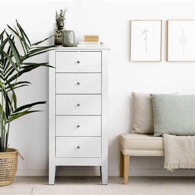 5 Tallboy Chest of Drawers Storage Cabinet Bedside Table Dresser White
