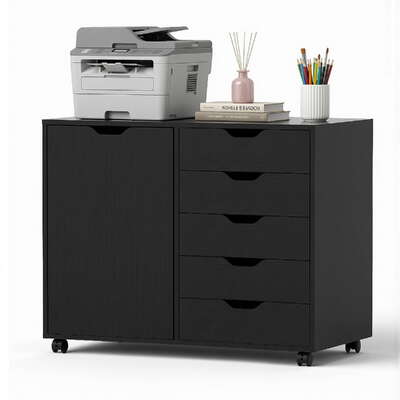 Mobile Filing Cabinet 5 Drawer with Door Modern Storage Cabinet Printer Stand