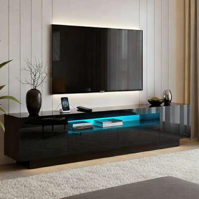 TV Unit Entertainment Unit Storage Drawer RGB LED 180cm Black