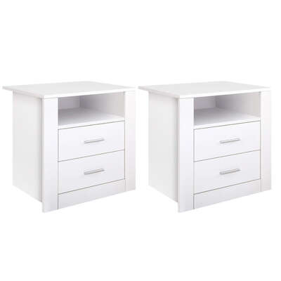 Bedside Table 2 Drawers With Shelf White Finish