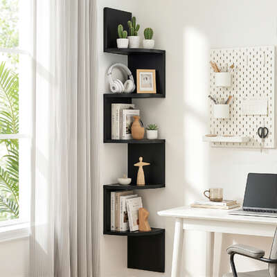 5-Tier Corner Floating Wall Shelf Bookshelf Black