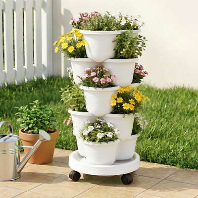 Vertical Garden Planter 5 Tier Stackable Garden Tower With Wheels
