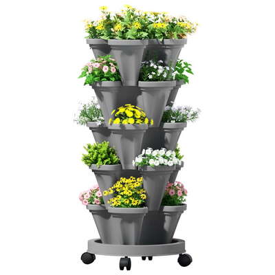 Raised Garden Bed 5 Tier Vertical Planter Stackable Herb and Flower Planters Grey