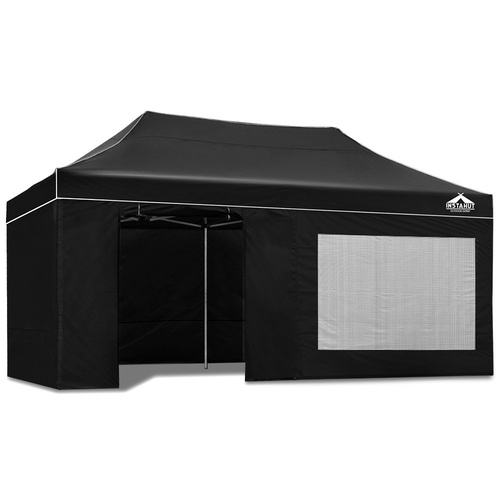 Instahut Aluminium Pop Up Gazebo Outdoor Folding Marquee Tent 3x6m Black