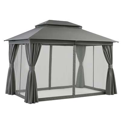 Outdoor Canopy 3x4m Steel Frame Patio Tent With Curtains Grey Marquee
