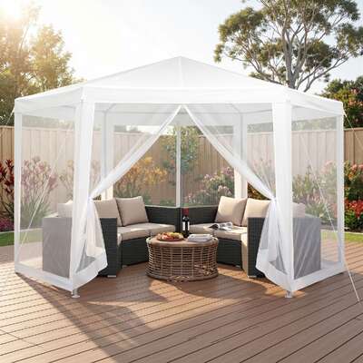 Hexagonal Gazebo 2x2m Mesh Wall Canopy Navy | EXTG