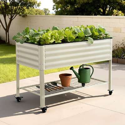 Mobile Raised Garden Bed Wheels 81cm White | EXTG