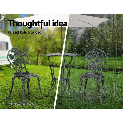 Outdoor Furniture Chairs Table 3pc Aluminium Bistro Green