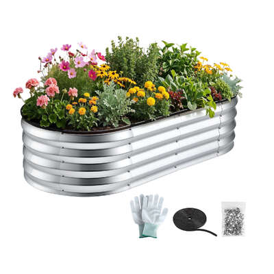 Oval Galvanised Steel Raised Garden Bed 120x60cm | EXTG