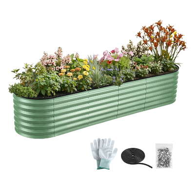 Oval Raised Garden Bed Galvanised Steel 240x60cm | EXTG