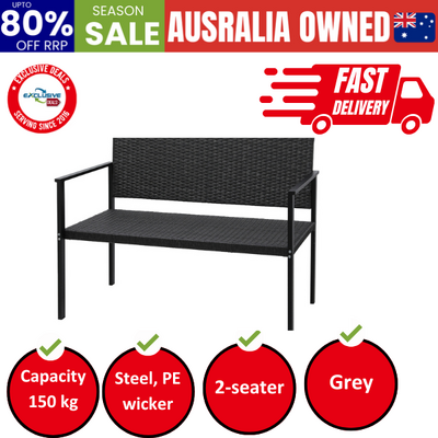 Outdoor Garden Bench - Rattan Grey