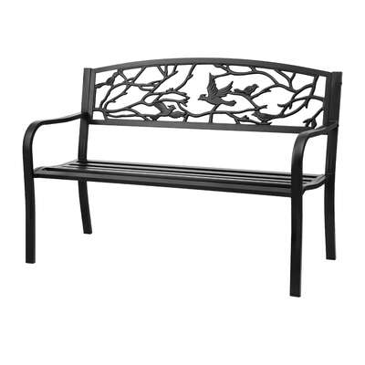 Outdoor Bench Garden Steel 3 Seater Park Furniture Black