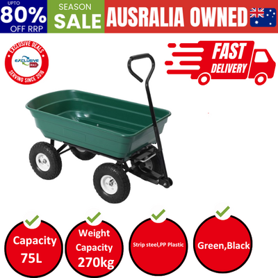 Garden Cart Dump 270kg Hand Trailer Trolley Wagon Wheelbarrow Pull 75L
