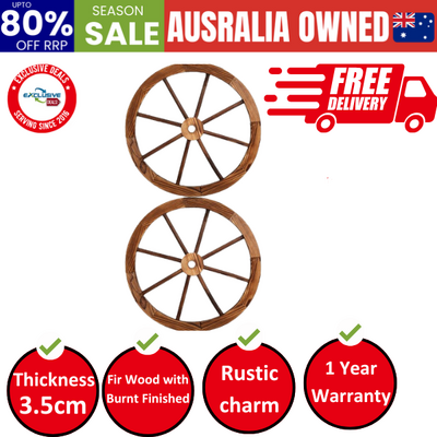 Garden Decor Outdoor Ornament 2X Wooden Wagon Wheel