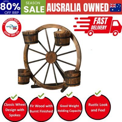 Garden Decor Plant Stand Outdoor Ornament Wooden Wagon Wheel 80Cm
