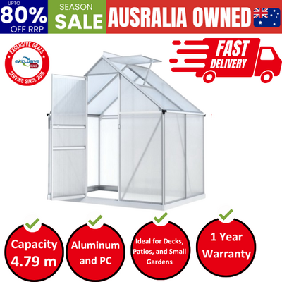 Greenhouse Aluminium Polycarbonate Premium Garden Storage Shed 1.3Mx1.9Mx2.0M