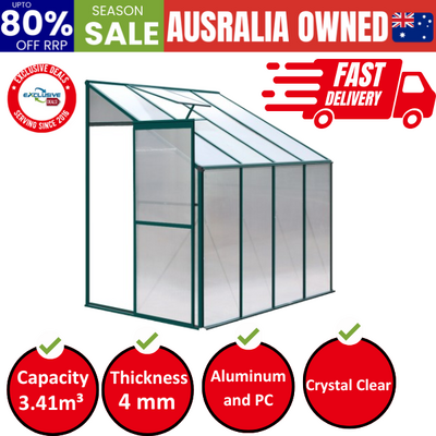 Greenhouse 2.52x1.27x2.13M Lean-to Aluminium Polycarbonate Green House Garden Shed