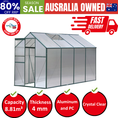 Greenhouse 2.52x1.9x1.83M Aluminium Polycarbonate Green House Garden Shed