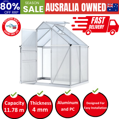 Greenhouse Aluminium Polycarbonate Premium Garden Storage Shed 3.1Mx1.9Mx2.0M