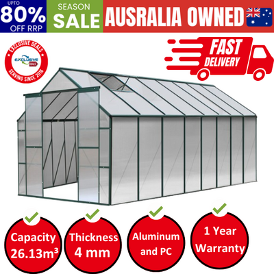 Greenhouse 5.1x2.44x2.1M Aluminium Polycarbonate Green House Garden Shed