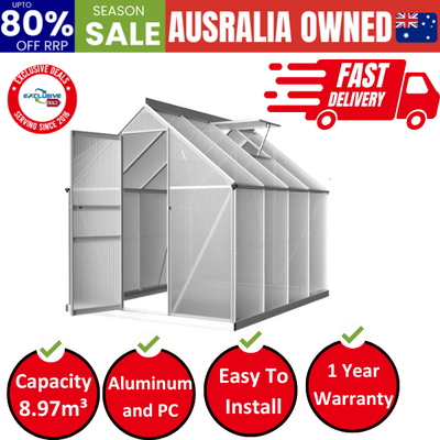 Greenhouse 2.42x1.9x1.95M Aluminium Polycarbonate Green House Garden Shed