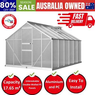 Greenhouse 3.6x2.5x1.95M Aluminium Polycarbonate Green House Garden Shed