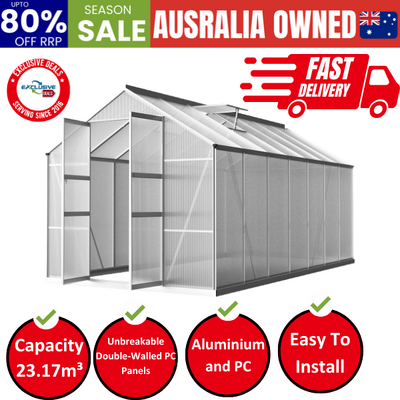 Greenhouse 4.1X2.5X2.26M Double Doors Aluminium Green House Garden Shed