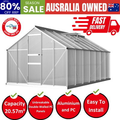 Greenhouse 4.2x2.5x1.95M Aluminium Polycarbonate Green House Garden Shed