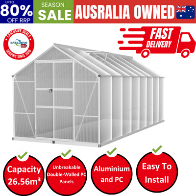 Greenhouse 4.7x2.5x2.26M Double Doors Aluminium Green House Garden Shed