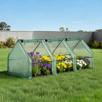 Mini Greenhouse 240x90x90cm Steel Frame PE Cover Outdoor Plant Shelter