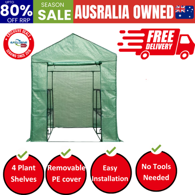 Greenhouse Tunnel - Walk-In Garden Shed with 8 Shelves 1.4x1.55x2m 