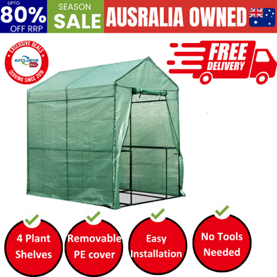 Greenhouse Tunnel - Walk-In Garden Shed with 4 Shelves 1.2x1.9x1.9m 