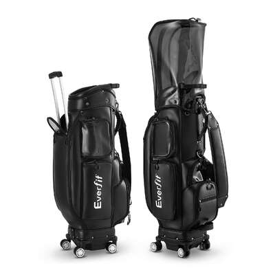 Golf Cart Bag Rolling Buggy Club Organiser Synthetic Leather Black