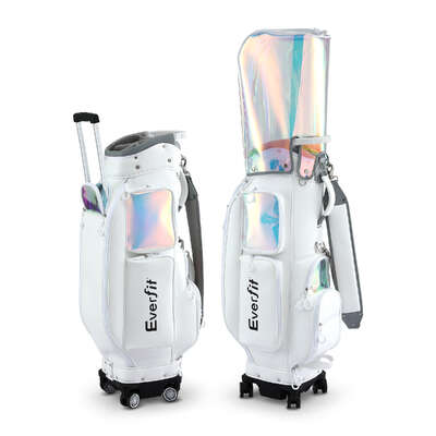 Golf Cart Bag Rolling Buggy Club Organiser Synthetic Leather White