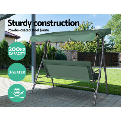 Outdoor Swing Chair Garden Chair Bench Furniture Canopy 3 Seater Green