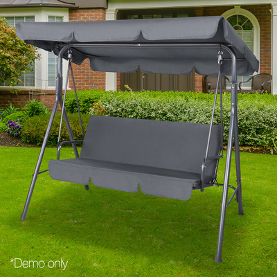 Outdoor Swing Chair Garden Chair Bench Furniture Canopy 3 Seater Grey