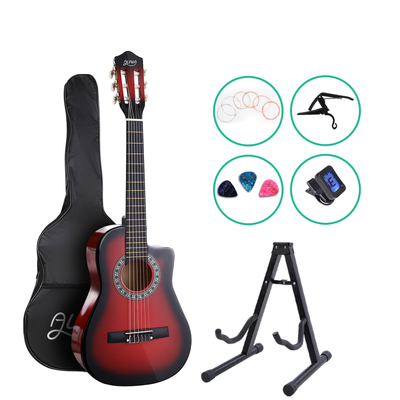 34 Inch Classical Guitar Wooden Body Nylon String w/ Stand Beignner Red