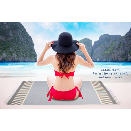 Turkish Towel Block Stripe 100 x 170cm Blue Grey