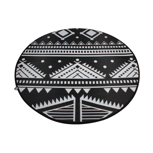 Round Outdoor Reversible Mat Weatherproof Aztec Design 200cm Diameter