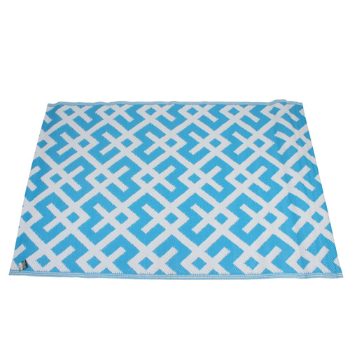 Rectangular Outdoor Reversible Mat Weatherproof Blue Fish Design 120 x 180cm