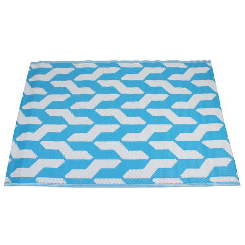 Rectangular Outdoor Reversible Mat Weatherproof Blue Weave Design 120 x 180cm