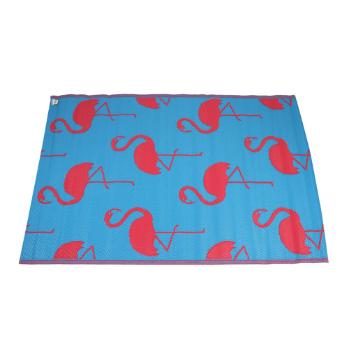 Rectangular Outdoor Reversible Mat Weatherproof Blue Flamingo Design 120 x 180cm